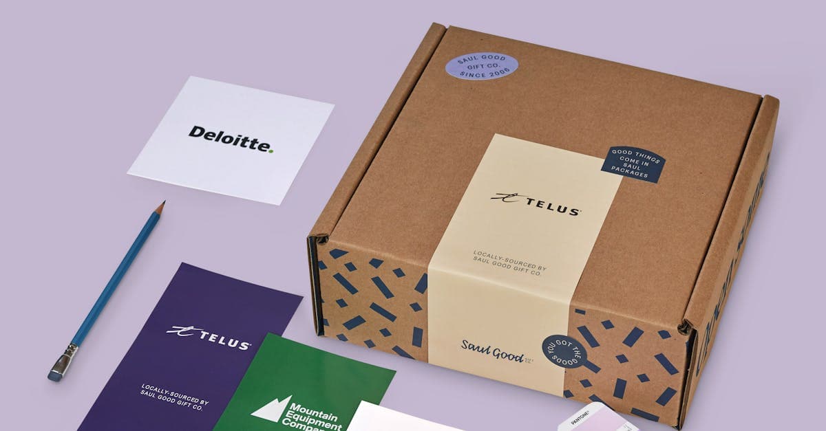 Branded gift boxes and branded greeting cards showing examples from corporate gift programs